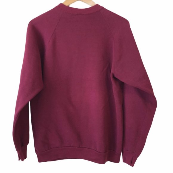 Vintage 80s Burgundy Crew Neck Raglan Sweatshirt L - Picture 7 of 7
